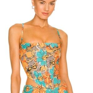 Miaou V Corset Top in Parisian Flower Orange Size XS